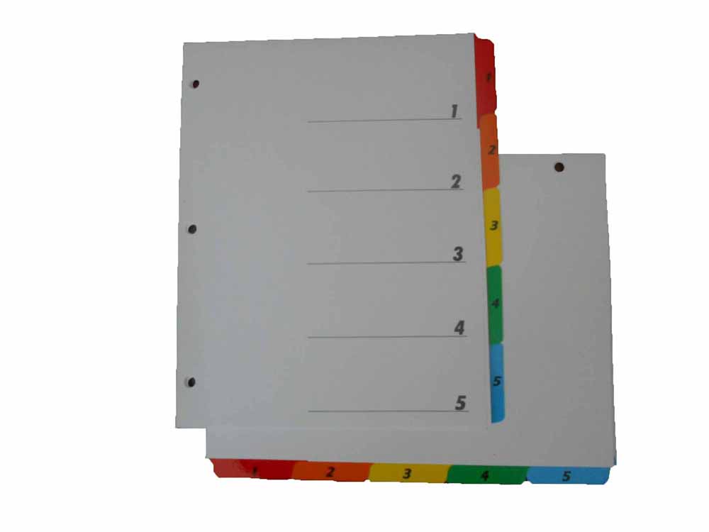 Color coded index dividers, numbered 1-5 (25 sets per carton)